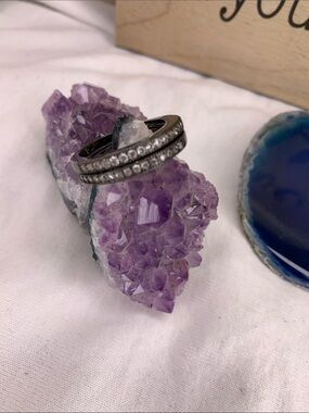 Two stackable clear stone rings size 9